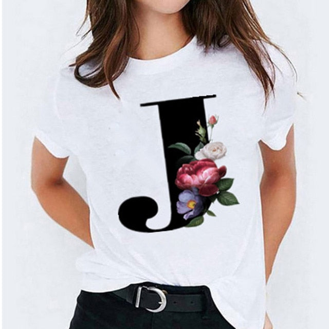 Choisissez votre initiale ! 26 t-shirts pour femmes imprimés de lettres