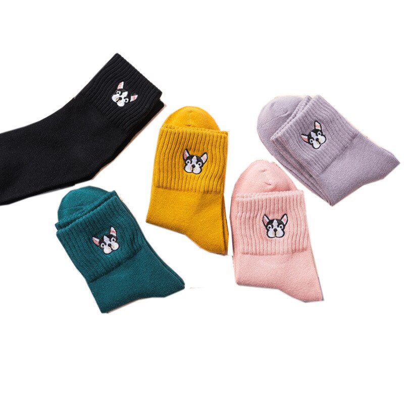 Chaussettes brodées bouledogue français pour femme