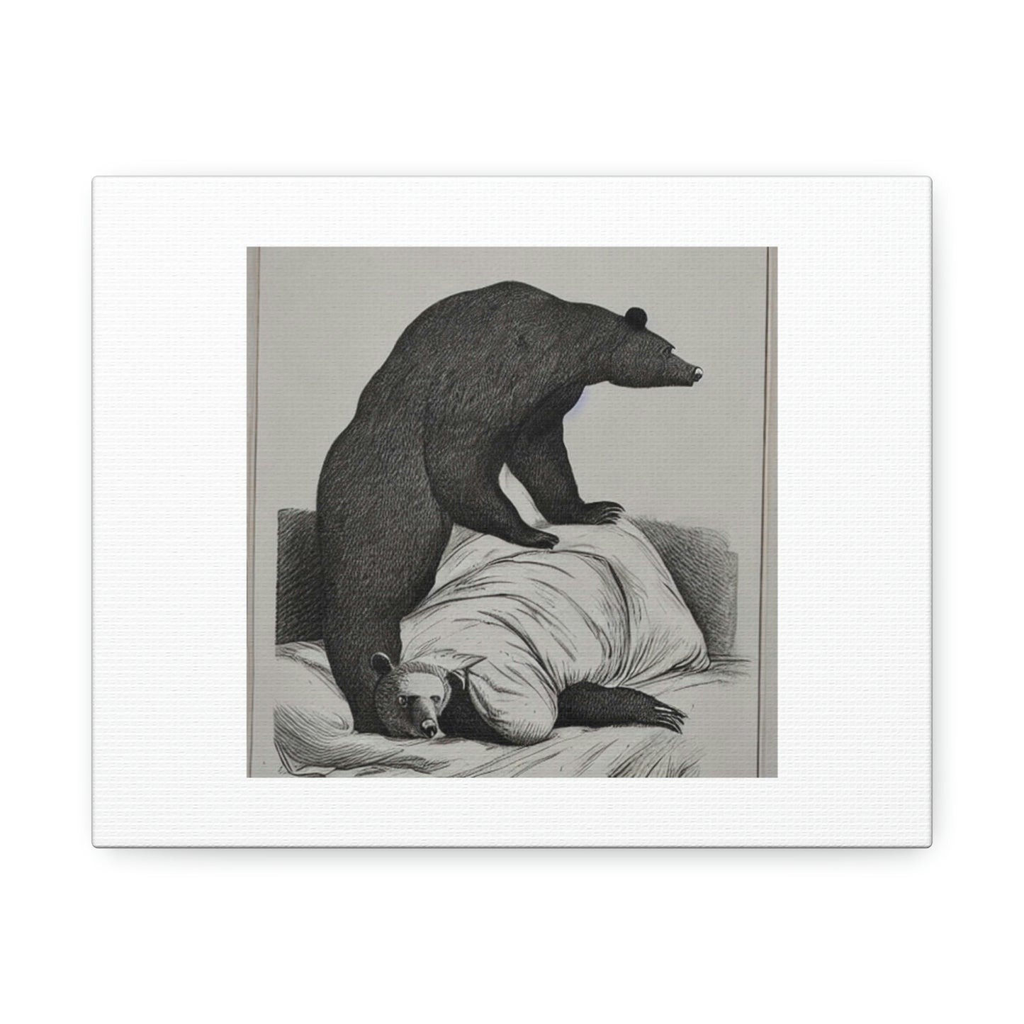 Bear In Bed Pencil Sketch Digital Art 'Designed by AI' sur toile satinée