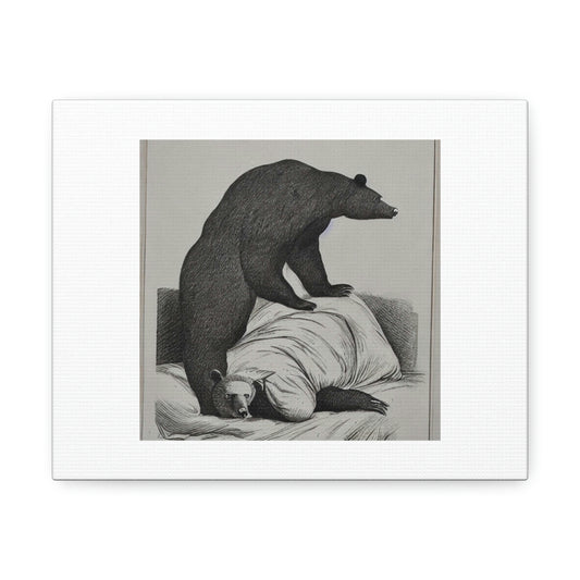 Bear In Bed Pencil Sketch Digital Art 'Designed by AI' on Satin Canvas
