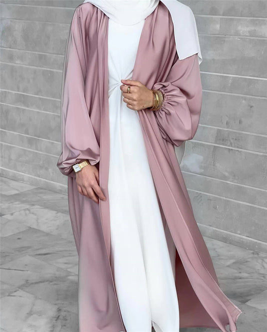 loriya Fashion Muslimwear Puffed Sleeve Cardigan Elegant Long Dress Gown
