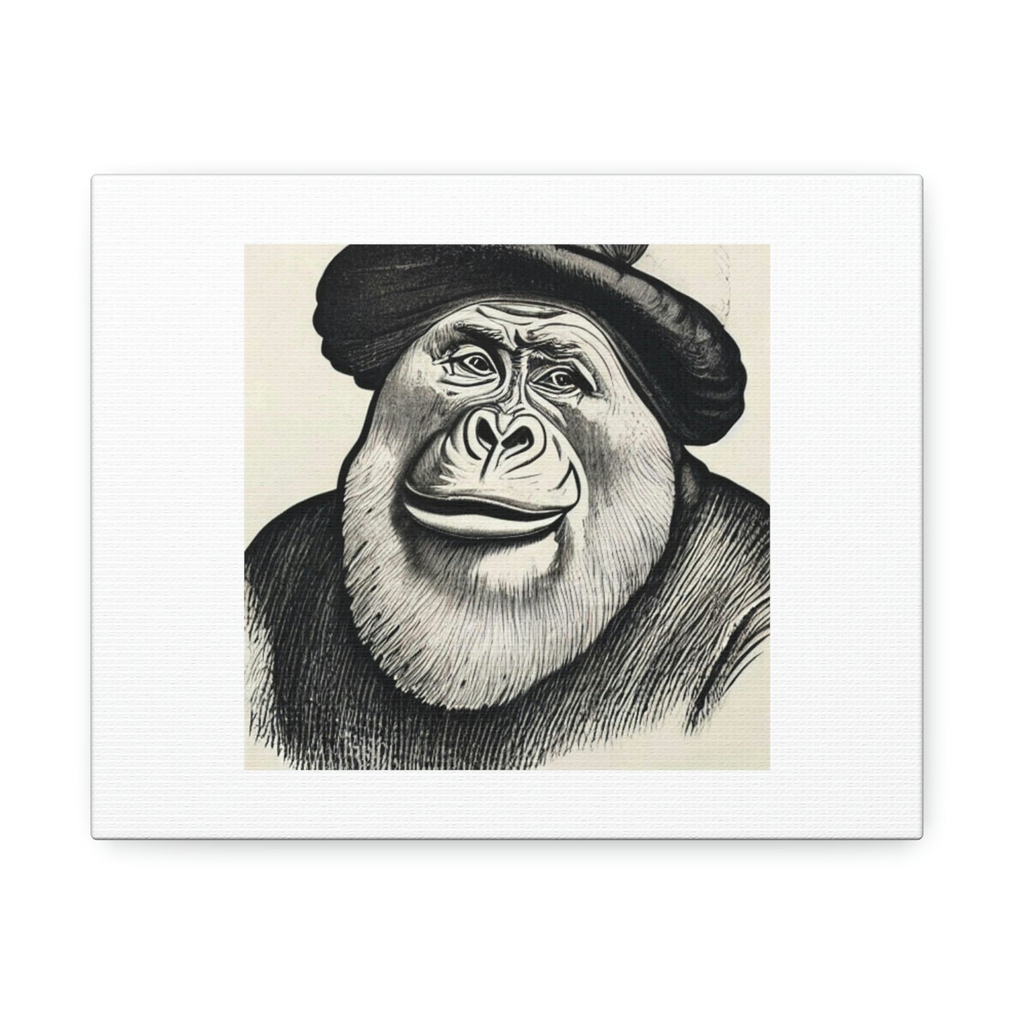 Silverback With Hat Pencil Sketch Digital Art 'Designed by AI' on Satin Canvas