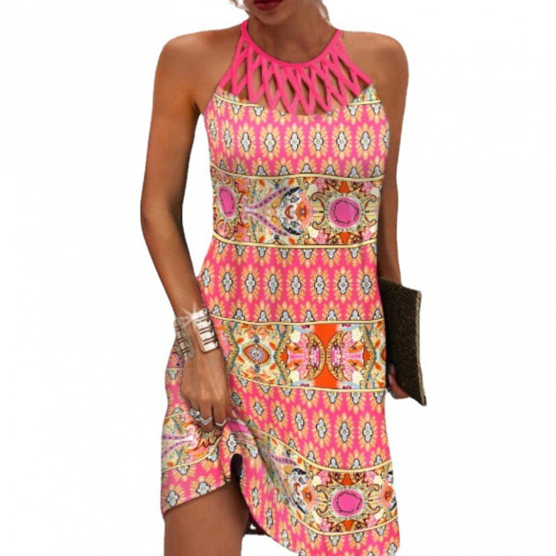 The Boho Dream Mesh Neck Print Summer Dress