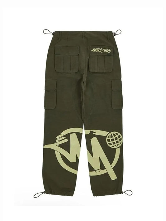 High Waist Straight Embroidery Joggers Cargo Pants