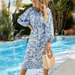 Retro Split-Long-Sleeve Sunscreen Blue Floral Dress