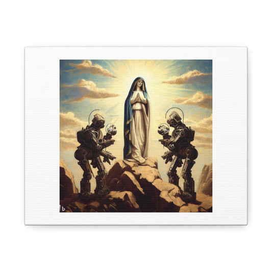 The Virgin of the Rocks by Leonardo da Vinci With Robots 'Designed by AI' on Canvas