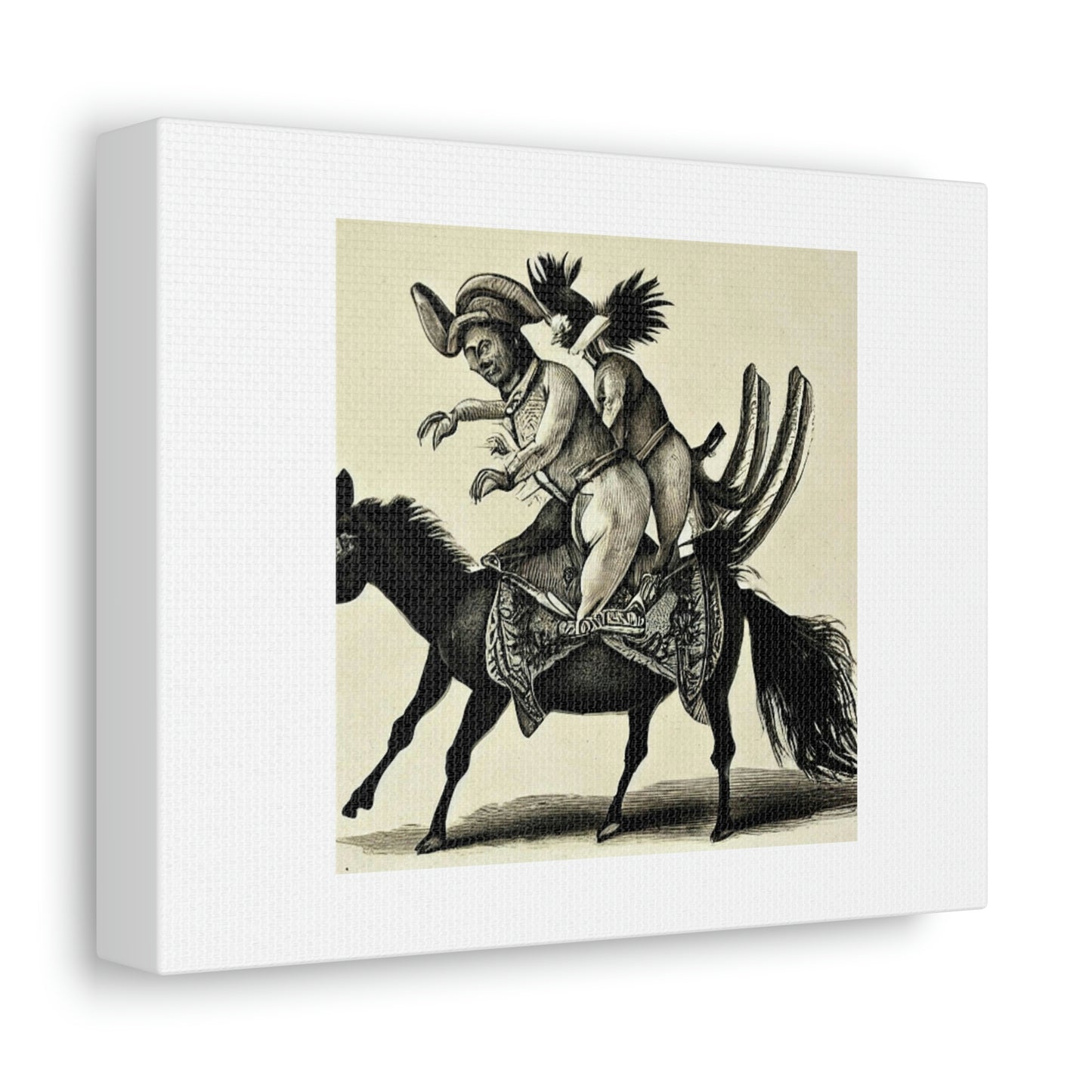 Taco Riding A Donkey Pencil Sketch Digital Art 'Designed by AI' sur Satin Canvas