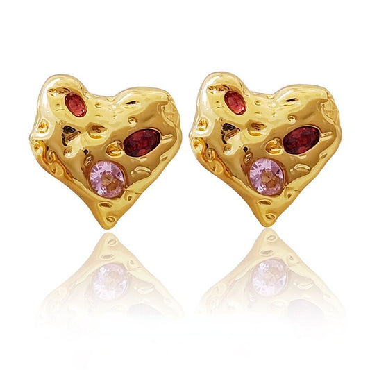 Irregular Heart Colourful Zircon Stud Earrings