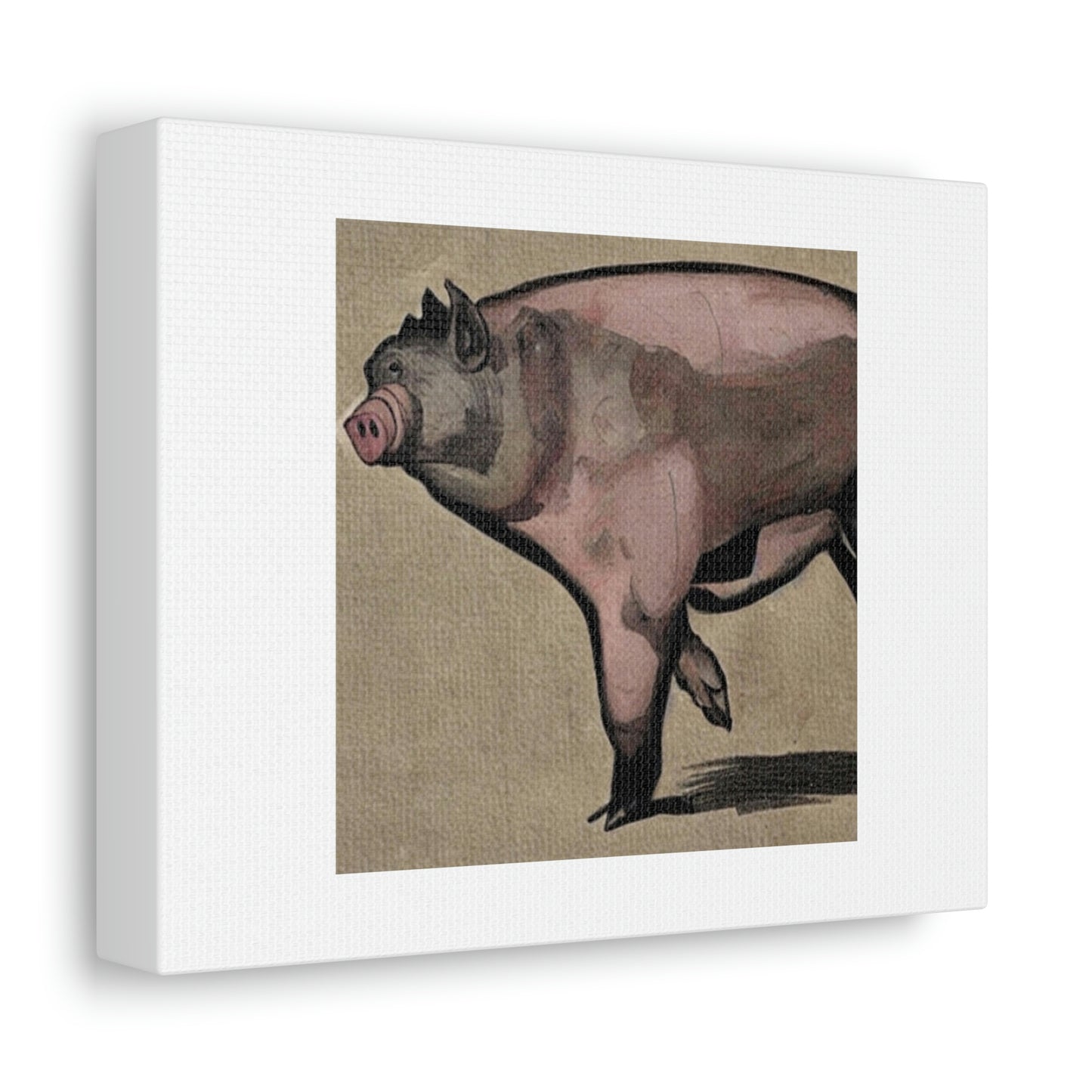 Art numérique de cochon humain 'conçu par AI' sur toile satinée, étirée