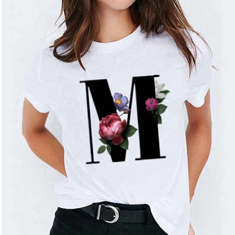 Choisissez votre initiale ! 26 t-shirts pour femmes imprimés de lettres