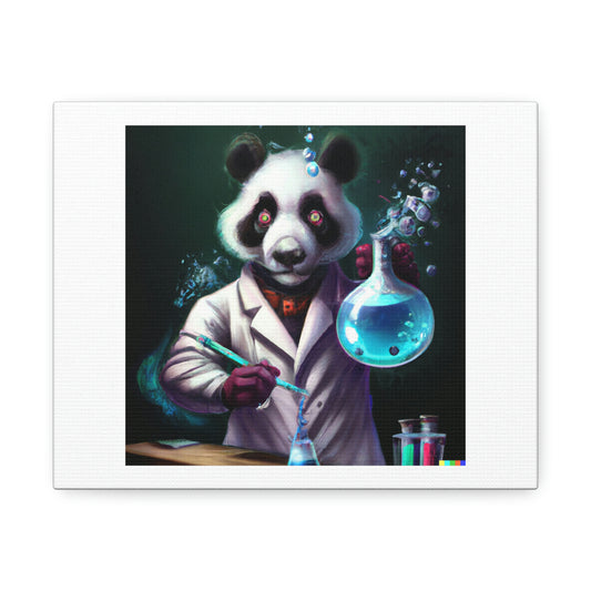 Panda Mad Scientist Mixing Sparkling Chemicals, art numérique 'Designed by AI' on Canvas