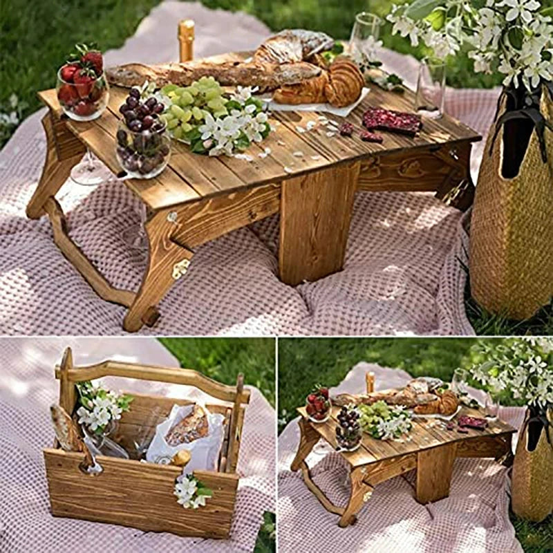 Folding Two-In-One Picnic Basket Table