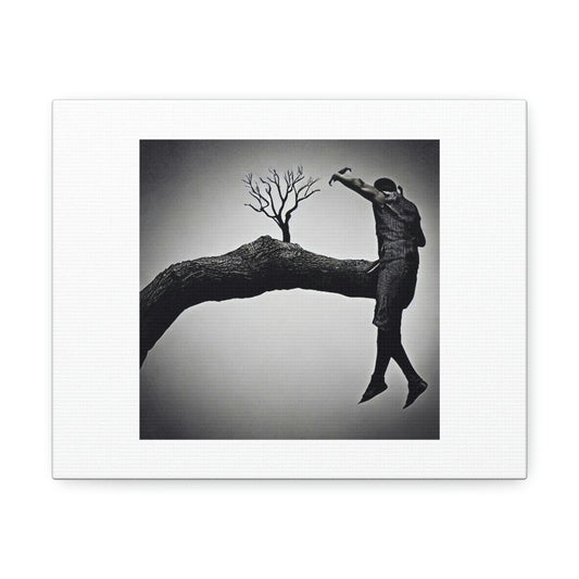 Homme combattant un arbre Climate Action Digital Art 'Designed by AI' sur toile satinée