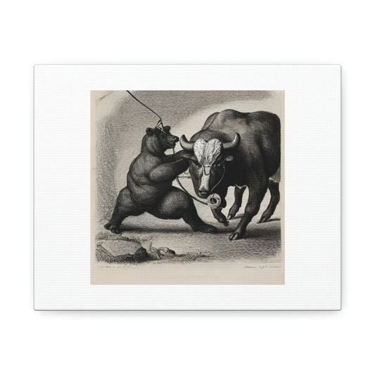 Bear Pulling A Bull By Its Nose Digital Art 'Designed by AI' Stretched Canvas