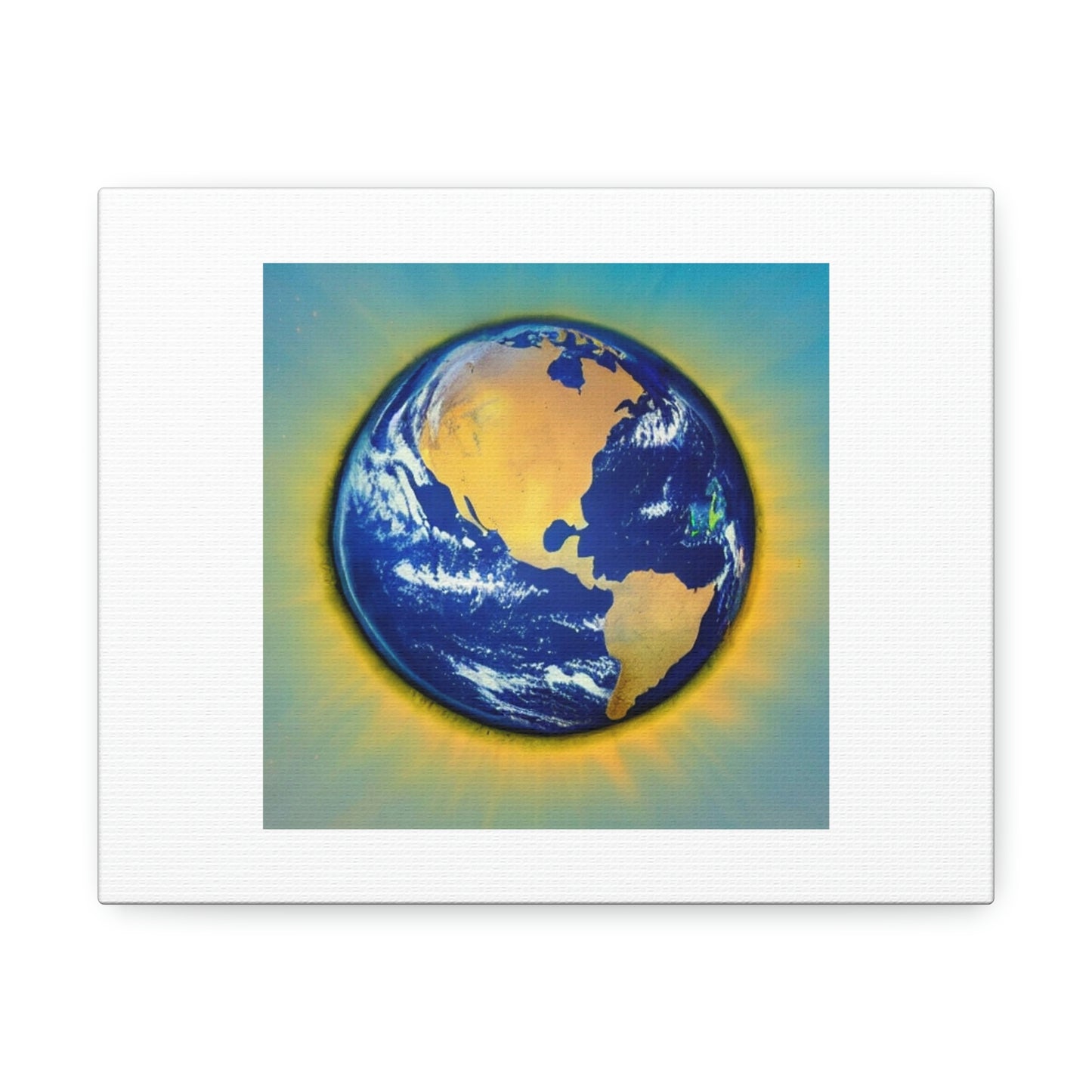 Sunset Over Planet Earth Digital Art 'Designed by AI' on Satin Canvas, Stretched