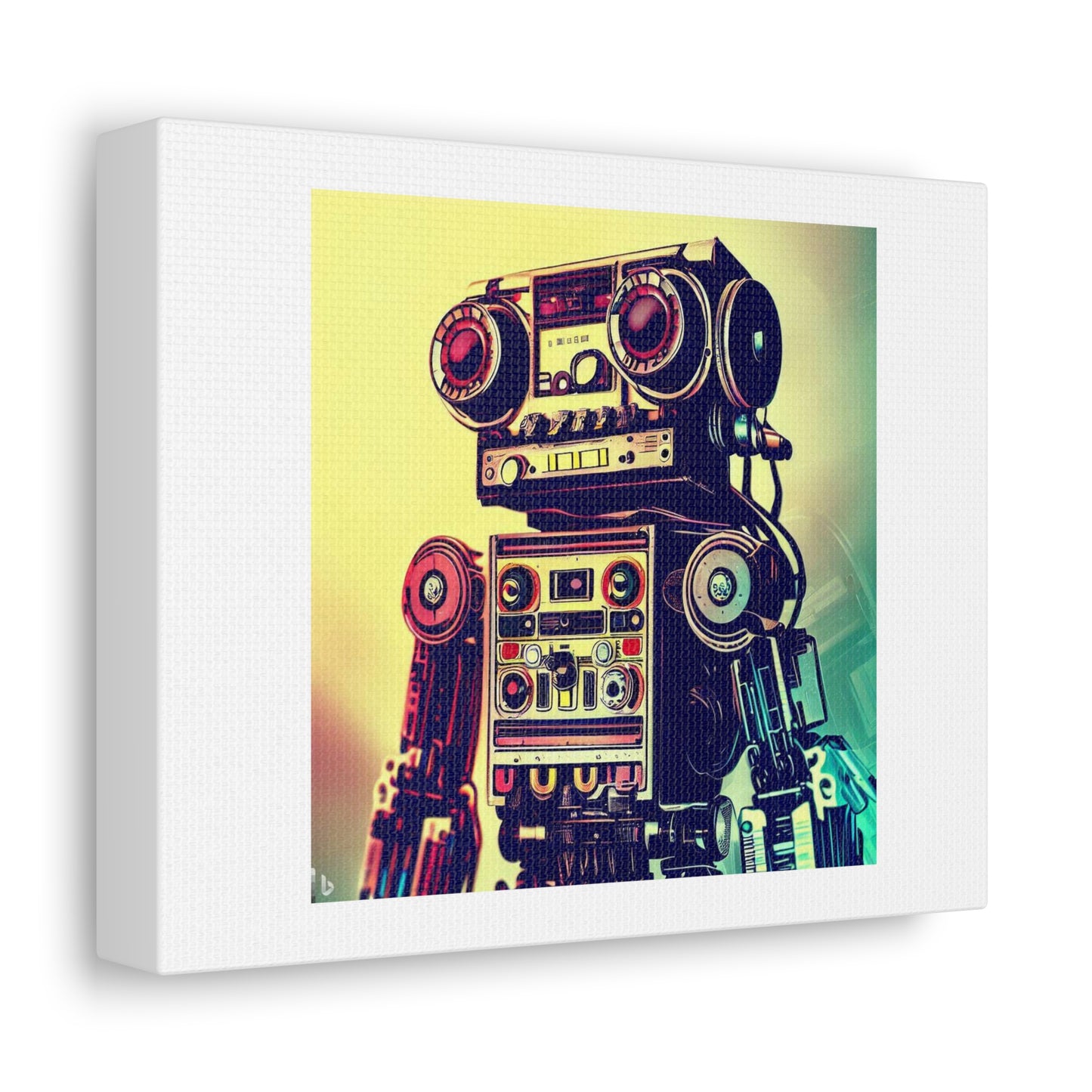 Robot Made From Analogue Stereo Equipment digital art 'Designed by AI' on Satin Canvas