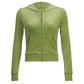 Women's Velvet Full-Zip Crop Top Retro Hoodie
