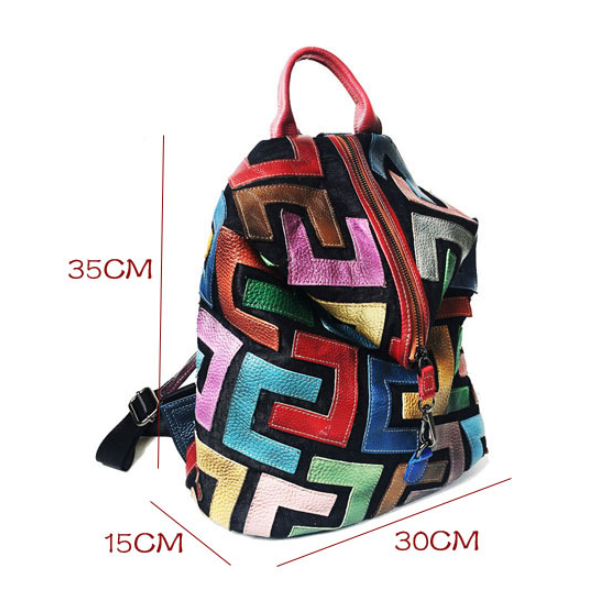 Sac à Dos Couleurs Géométriques en Cuir Véritable