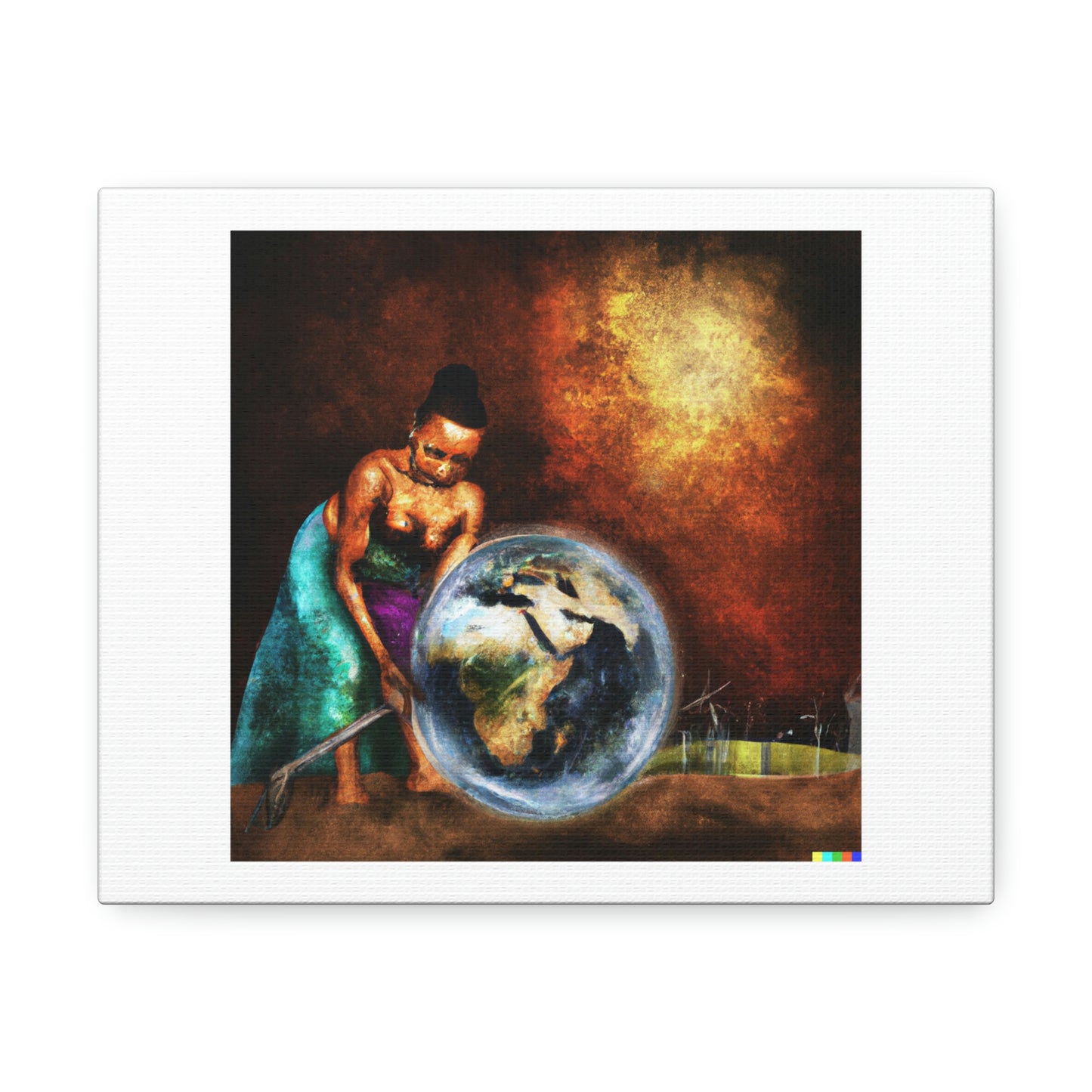 Woman Repairing The Planet Digital Art 'Designed by AI' on Satin Canvas