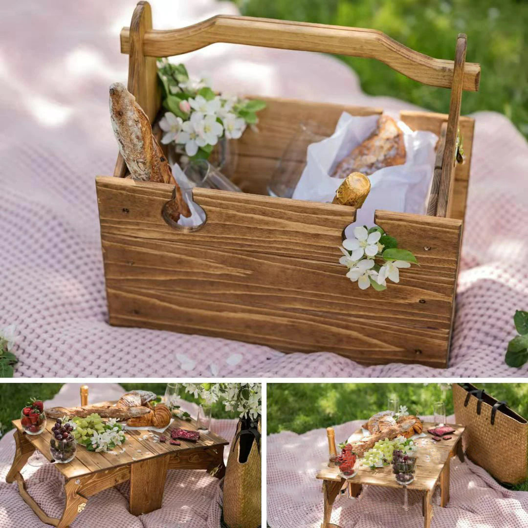 Folding Two-In-One Picnic Basket Table