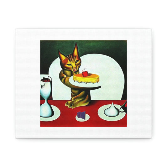 Cat Eating Cake Digital Art 'Designed by AI' sur toile satinée, étirée