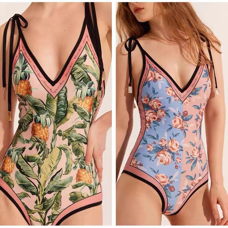 Maillot de bain tropical dos nu Vireous et jupe de bain