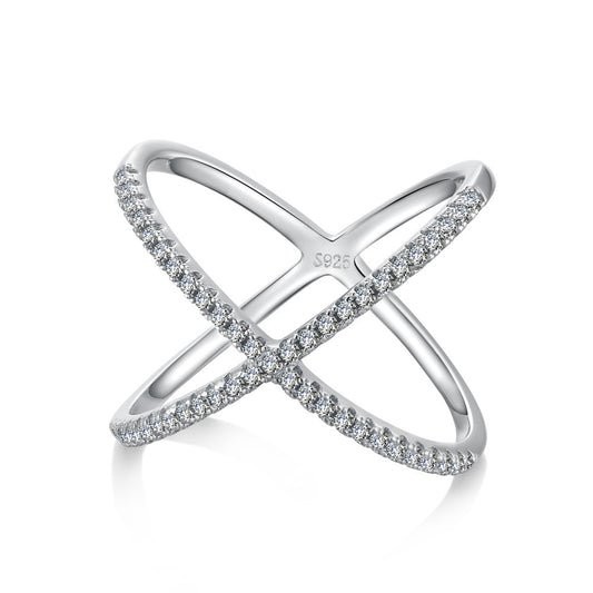 Sterling Silver Zircon Inlaid Cross Geometric Ring