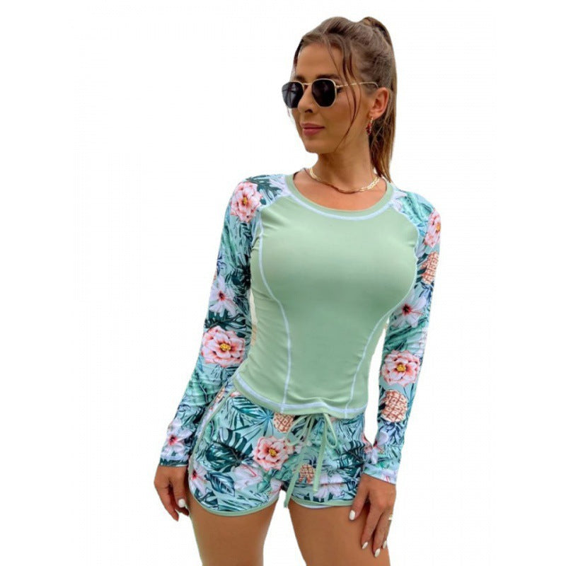 Ensemble de combinaison de plongée pour femme Vireous Floral Long Seeved avec boxer séparé