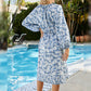 Retro Split-Long-Sleeve Sunscreen Blue Floral Dress