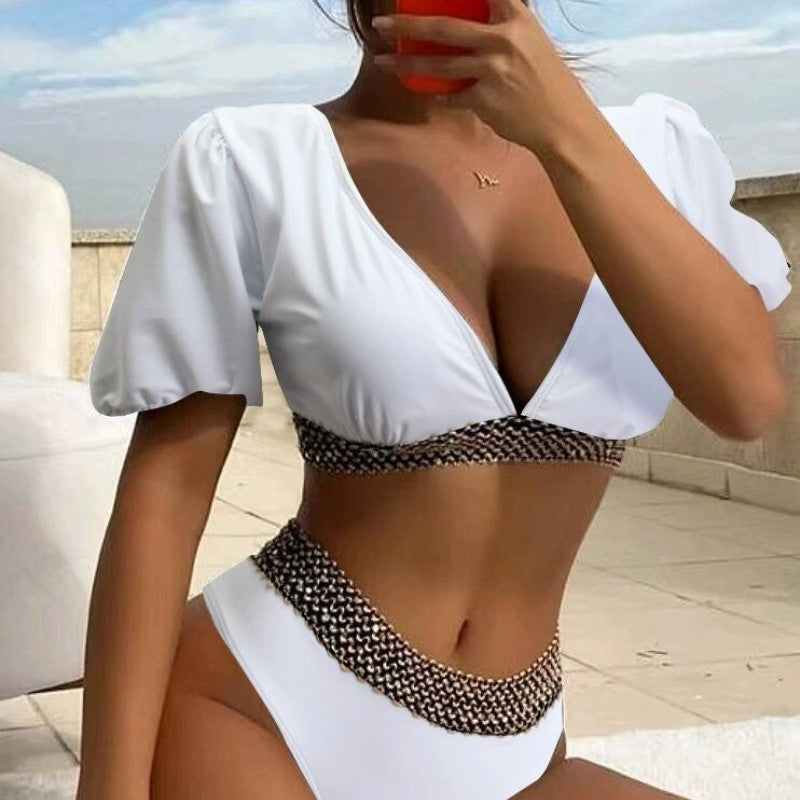 Vireous Maillot de bain pour femme sexy à demi-manches Bikini Resortwear