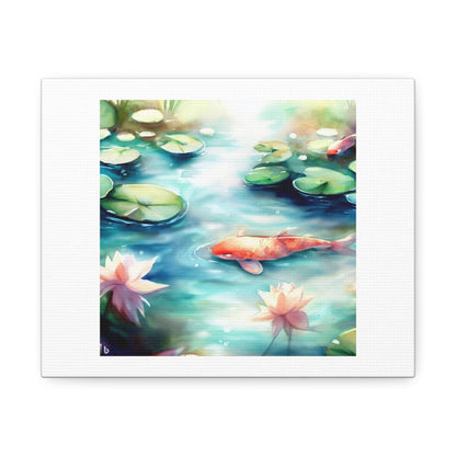 Serene Koi with Lilly Pads Watercolour digital art 'Designed by AI' on Canvas