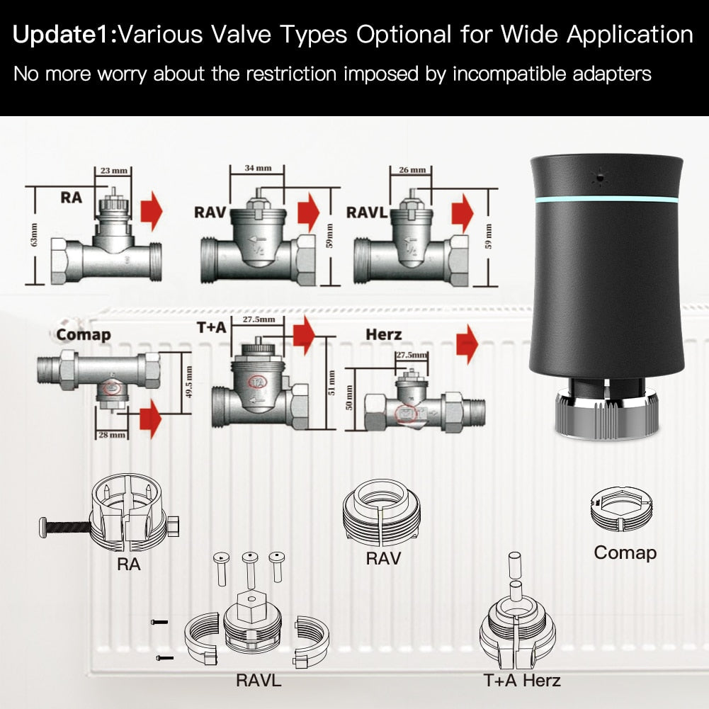 Moes Tuya ZigBee 3.0 New Radiator Actuator Valve Smart Programmable Thermostat Temperature Heater TRV Alexa Google Home Voice Control