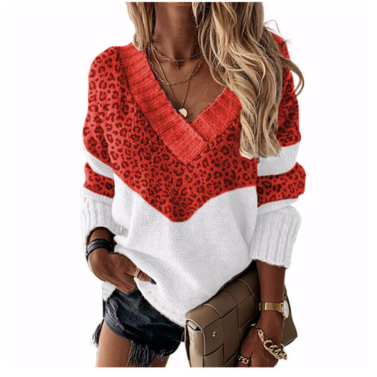 Vireous Deep V-Neck Geometric Women's Pullover