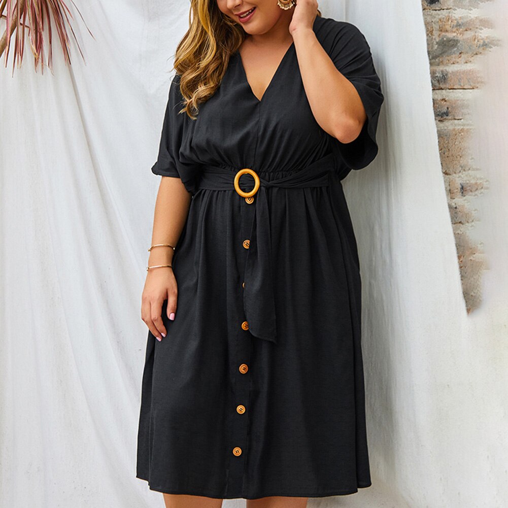 Vireous Full Sleeve V Neckline Plus Size Dress