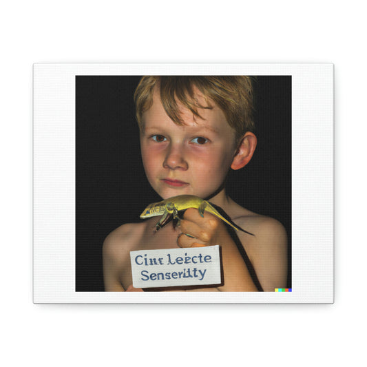Boy Bitten By a Lizard With a Message for 21st Century Society 'Designed by AI' Print on Canvas