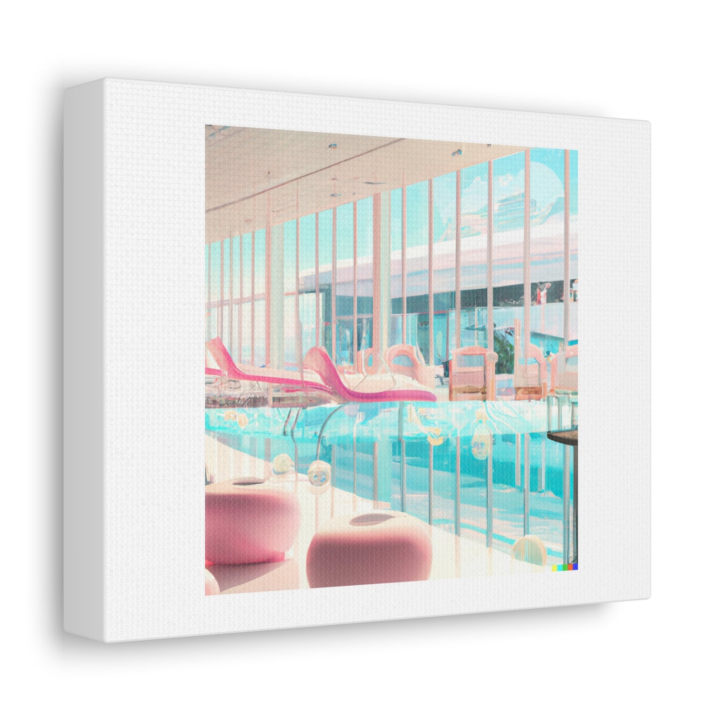 Lounge Area with Pool and Translucent Pastel Pink Water digital art 'Designed by AI' on Canvas