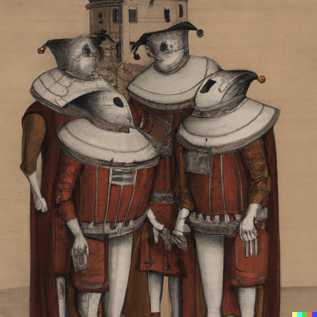 The Ambassadors As Robots In The Style Of Hans Holbein 'Designed by AI' Classic Matte Paper Wooden Framed Poster