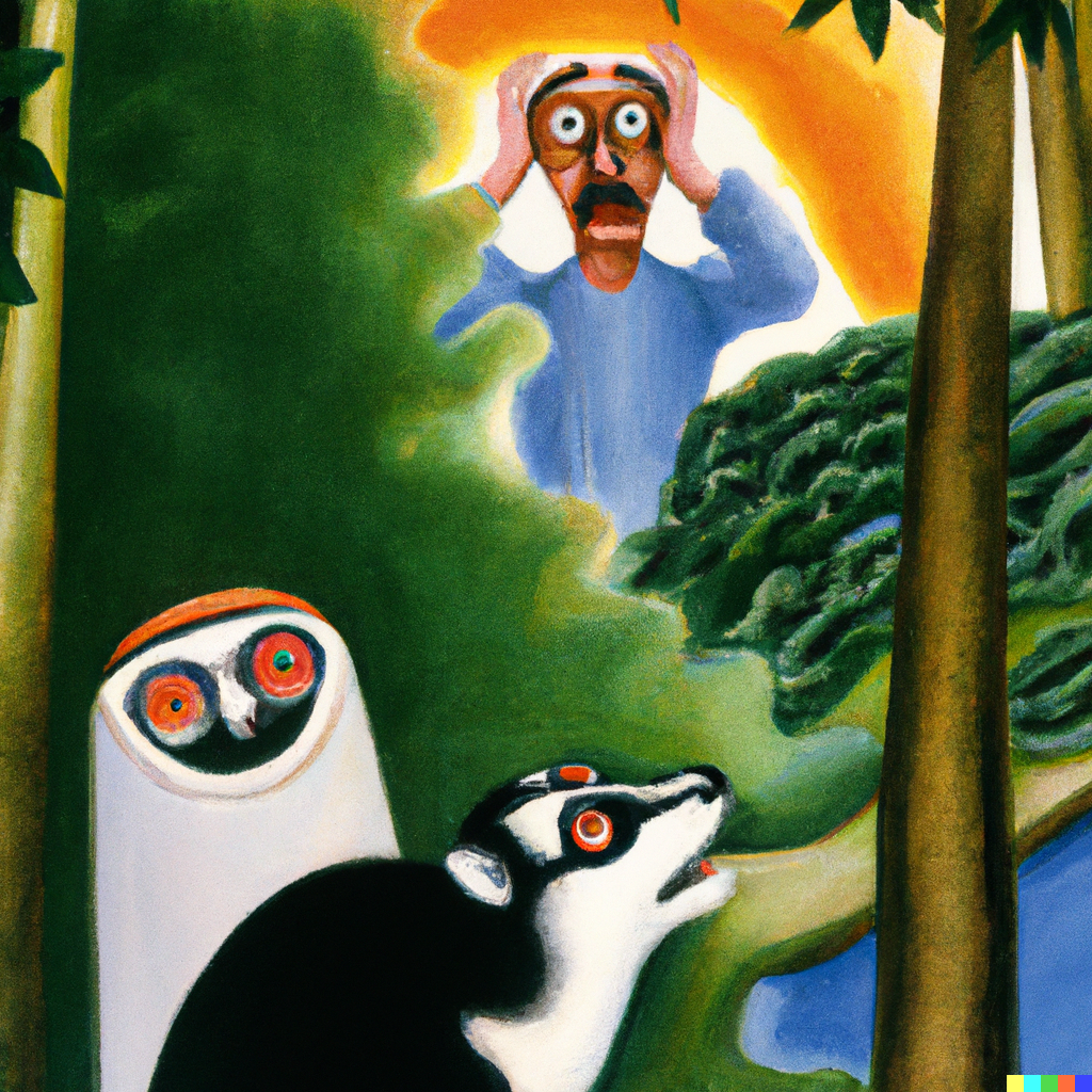 Surprised And God In The Style Of Henri Rosseau Reprised 'Designed by AI' Classic Matte Paper Wooden Framed Poster