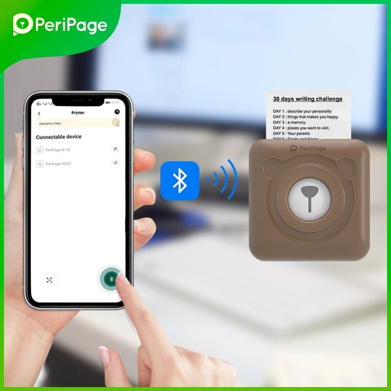 Peripage Mini imprimante portable imprimante photo thermique Bluetooth se connecter au téléphone Options de papier et d'autocollant