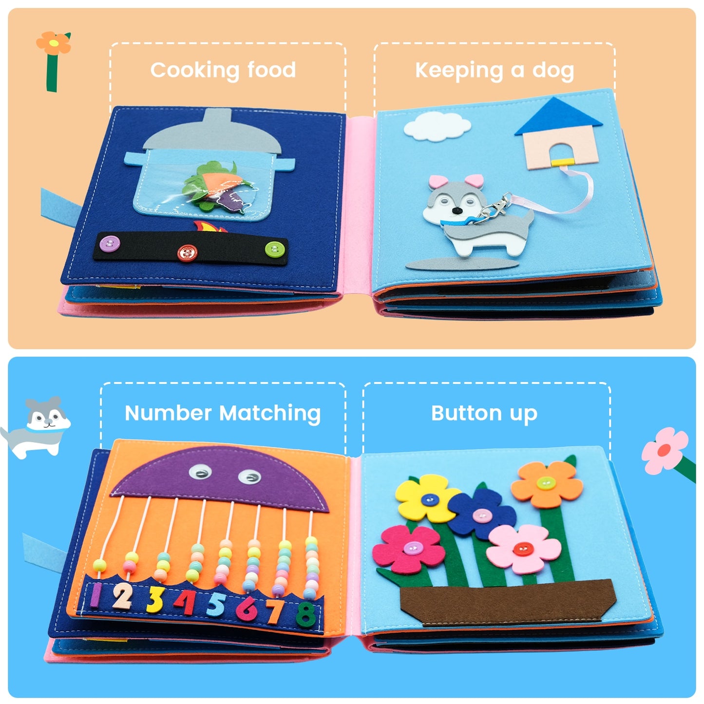 Montessori Baby and Toddler Felt Cloth Early Learning Book Sensory Educational Soft Play