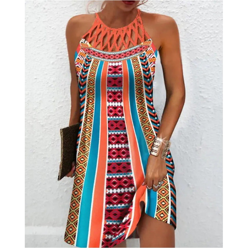 The Boho Dream Mesh Neck Print Summer Dress