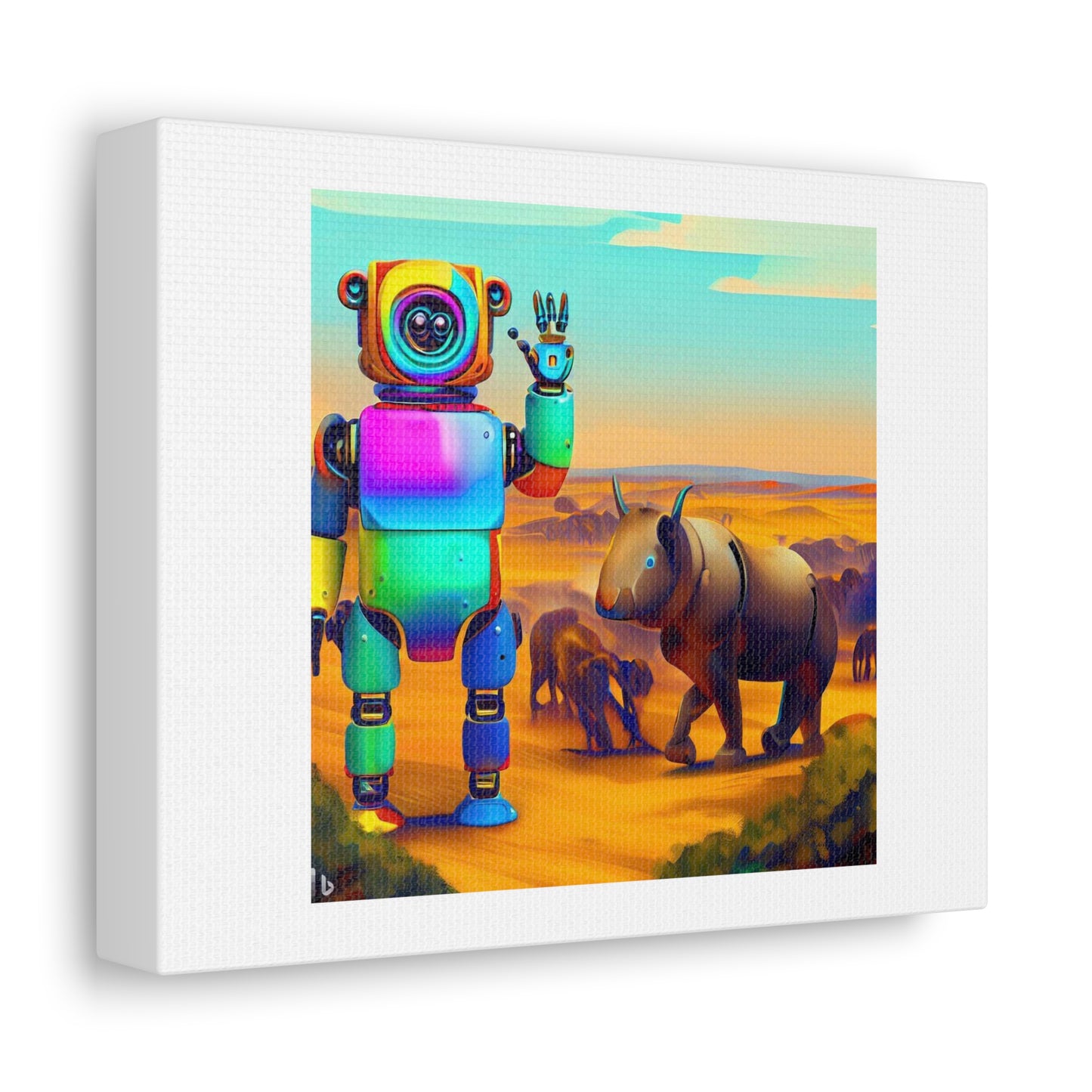 Robot on an African Safari digital art 'Designed by AI' on Satin Canvas