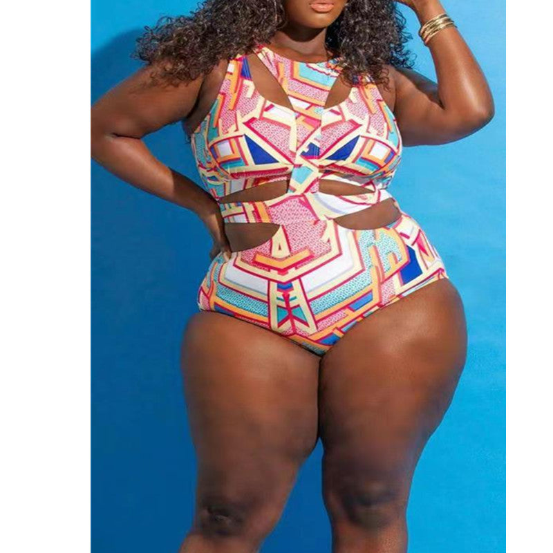 Vireous Large Size One Piece Printed National Colours Swimsuit