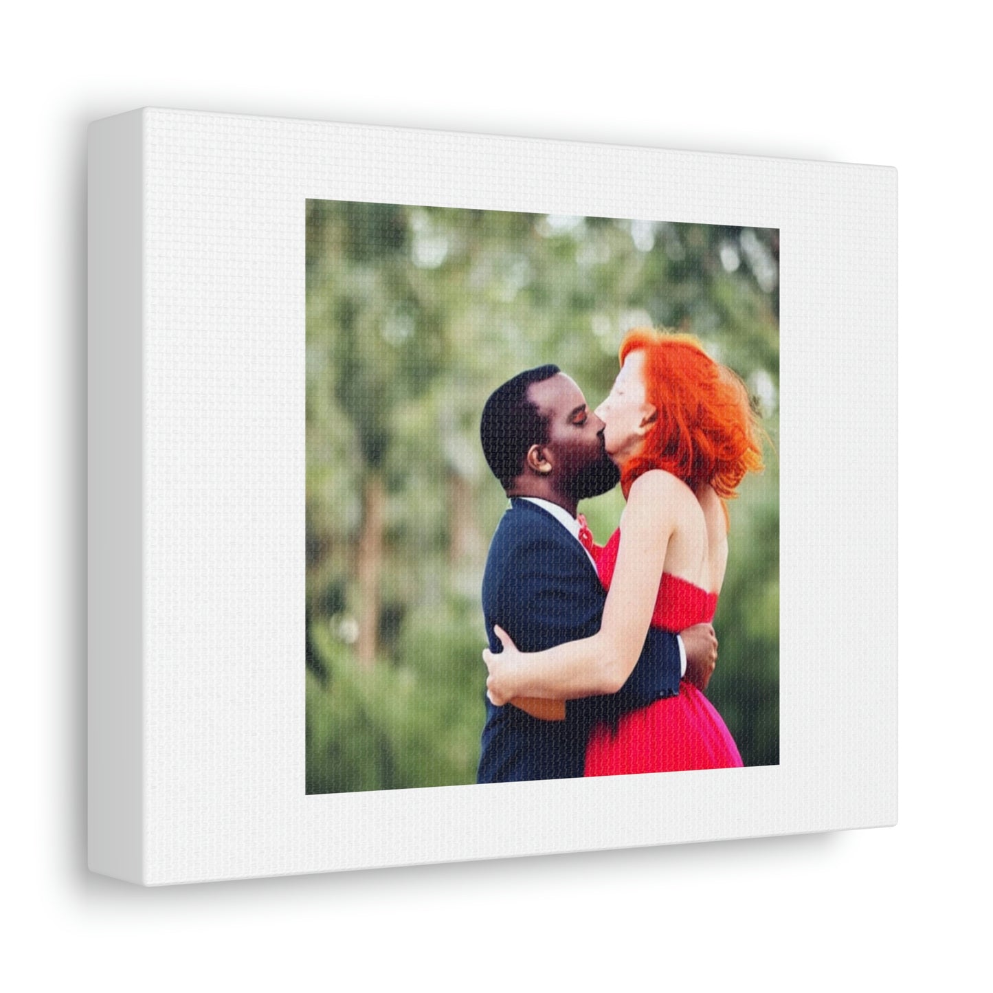 Redhead Woman Kissing Black Man Digital Art 'Designed by AI' sur toile satinée