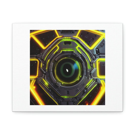 Cybernetic Security Shield With Cybernetic Human Eye Digital Art 'Designed by AI' on Satin Canvas