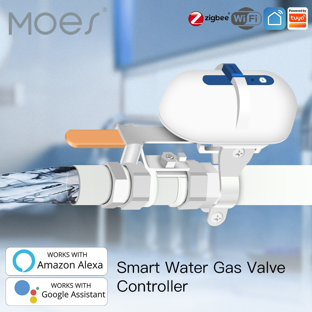 Moes Tuya Smart Wi-Fi ZigBee Escape Of Water Detector Contrôleur de vanne d'arrêt automatique Smart Life App Télécommande avec Alexa Google Home