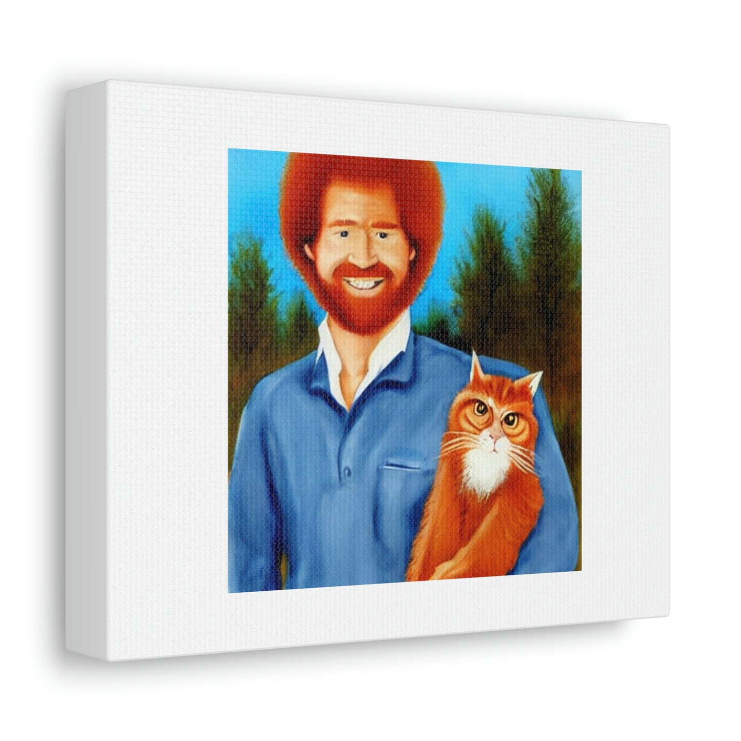 Painter Bob Ross With A Ginger Cat Digital Art 'Designed by AI' on Canvas