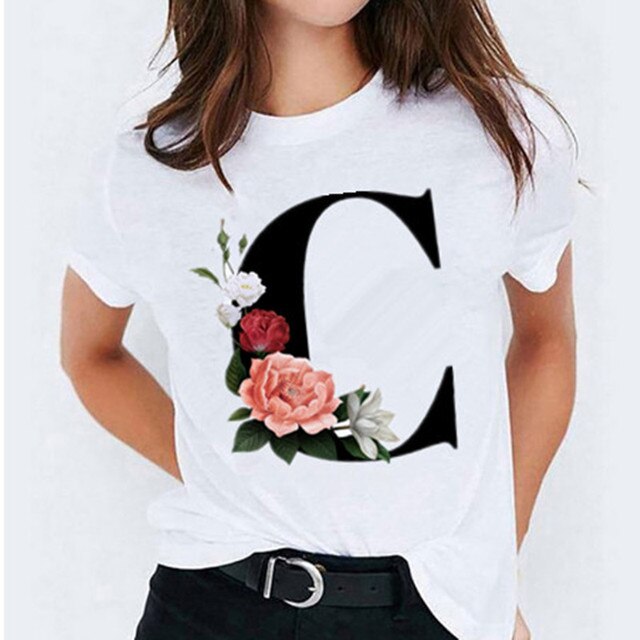 Choose Your Initial! 26 Letter Printed Women's T-Shirts