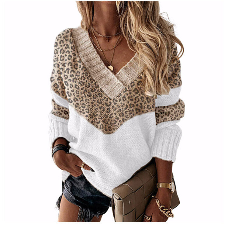 Vireous Deep V-Neck Geometric Women's Pullover