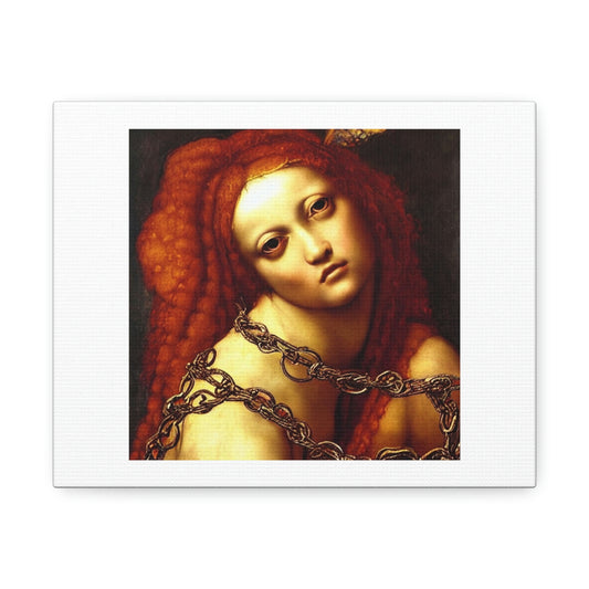Fairy Nymph Bound In Chains Standing In Flames Art Canvas 'Designed by AI'